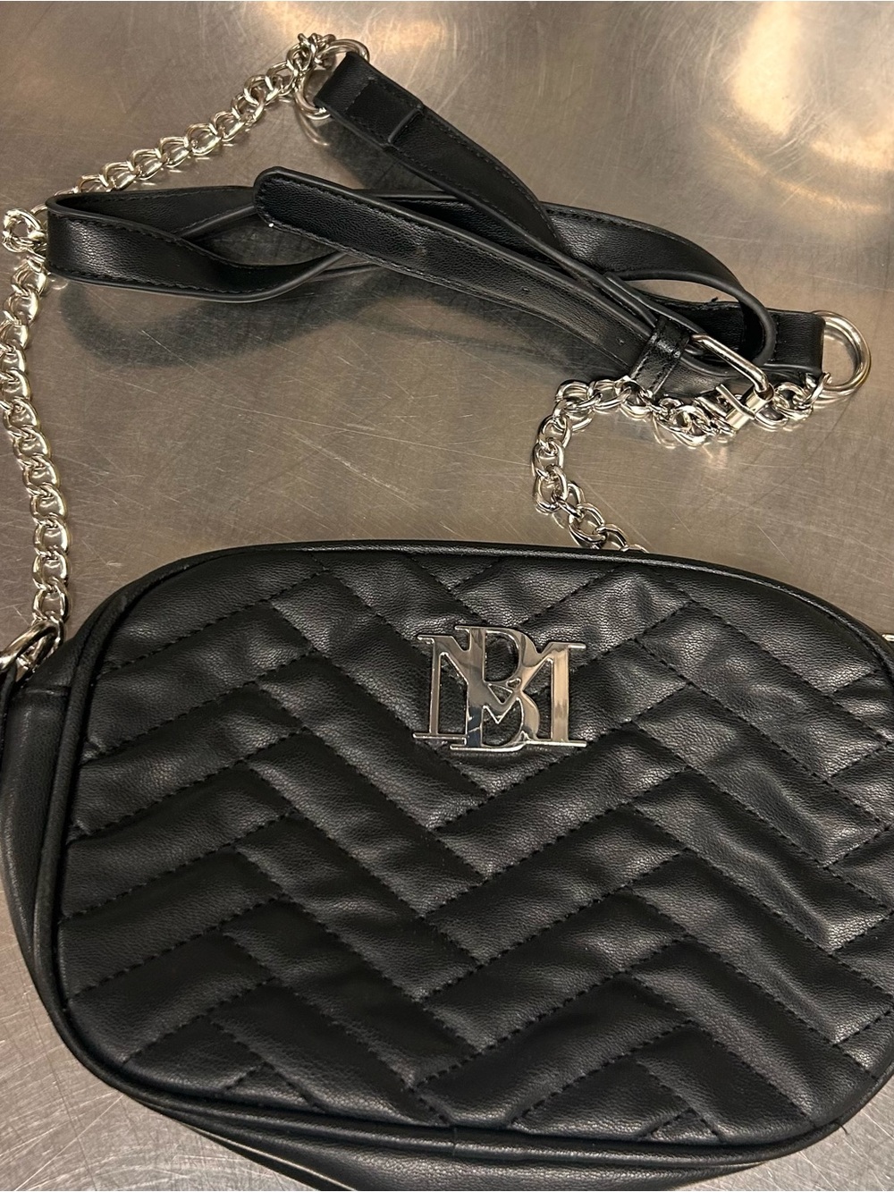 Black Quilted Crossbody Bag with Silver Chain Badgley Mischka
